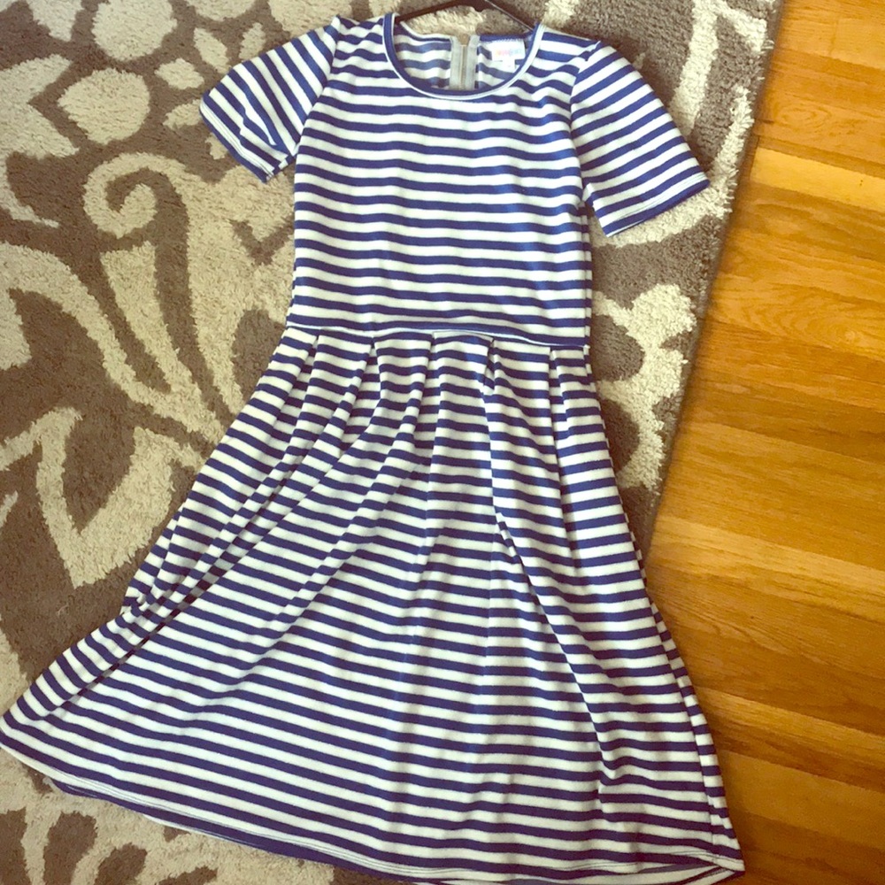 LuLaRoe Amelia  pocket dress blue white and silver